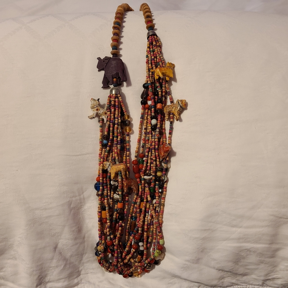 Colorful Wooden Animal Necklace. EUC